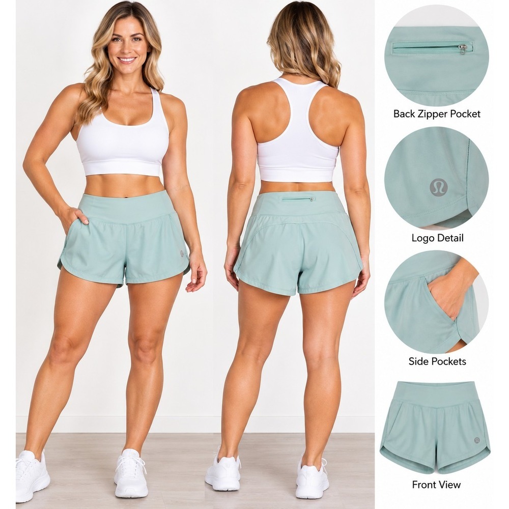 Lululemon Run Speed Shorts Women's Light Green Running 4 Way Stretch - Size 8